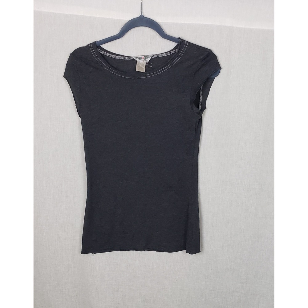 Hard Tail Forever Women Charcoal Gray Cap Sleeve Top Contrast Stitch S Y2K Basic